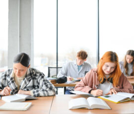 Students studying in library or classroom