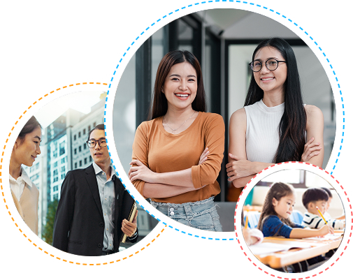 Group of confident adult learners, professionals, and young students engaged in learning and collaboration, representing diverse educational services at LearnED Ventures